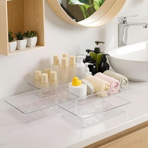 12 Pcs Plastic Drawer Organizer Trays, 12" x 8", Acrylic Organizers with Pebble-textured Clear Desk Storage Tray for Makeup, Jewelries, Kitchen Utensils, Bathroom and Office in Kuwait
