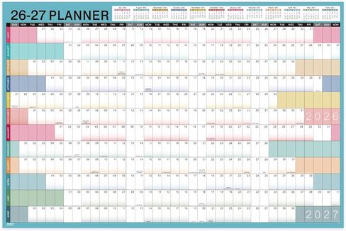 2026-2027 Yearly Wall Calendar - Calendar 2026-2027, Yearly Wall Calendar, July 2026 - June 2027, 23.1" x 34.6" (Open), Wall Calendar 12 Month, Julian Dates, Thick Paper, Round Stickers in Kuwait