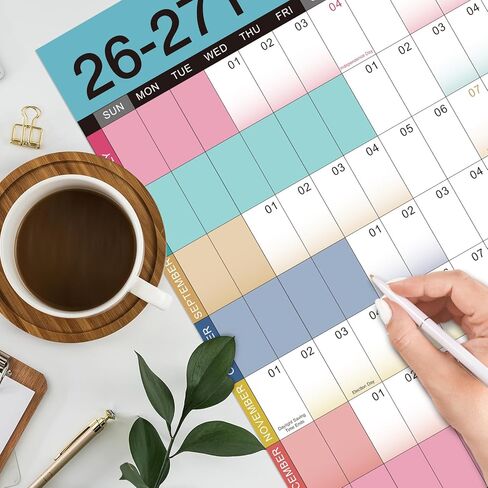 2026-2027 Yearly Wall Calendar - Calendar 2026-2027, Yearly Wall Calendar, July 2026 - June 2027, 23.1" x 34.6" (Open), Wall Calendar 12 Month, Julian Dates, Thick Paper, Round Stickers in Kuwait
