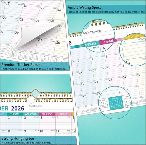 تقويم حائط 2026-2027 - التشغيل الآن - ديسمبر 2027، تقويم 21 شهرًا 2026-2027، 14.57 × 11.42 بوصة، تقويم 2026، تقويم شهري مع كتل مسطرة كبيرة، ورق سميك، عطلات، نظرة عامة وملاحظات سنوية in Kuwait