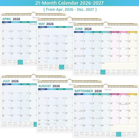 تقويم حائط 2026-2027 - التشغيل الآن - ديسمبر 2027، تقويم 21 شهرًا 2026-2027، 14.57 × 11.42 بوصة، تقويم 2026، تقويم شهري مع كتل مسطرة كبيرة، ورق سميك، عطلات، نظرة عامة وملاحظات سنوية in Kuwait