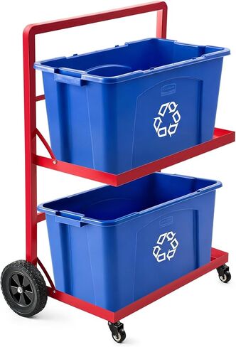 2 Tier Recycling Bin Cart with Wheels Metal Recycling Cart for 18 Gal Bins Metal Carts 15.7x29x41in with 8" Rubber Wheel Heavy Duty Portable Truck Without Bins for Garbage Sort Warehouse Garage(Red) in Kuwait