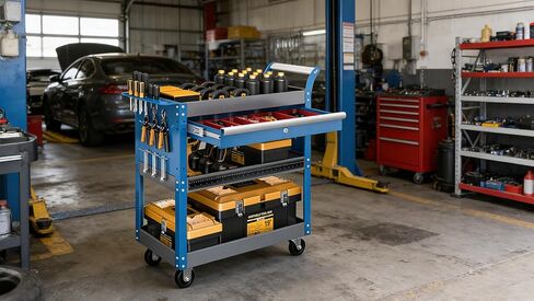 AIRAJ 3 Tier Rolling Tool Cart on Wheels,Mechanic Tool Cart with Lockable Drawers,440 LBS Load Capacity Tool Storage Cart with Pegboard and Hook,for Workshop,Garage and Warehouse,Blue in Saudi Arabia