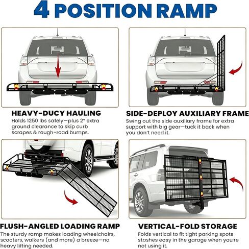 1250LBS Trailer Hitch Cargo Carrier with Ramp, 55 x 34 x 9 inch Alloy Steel Hitch Cargo Carrier, Foldable Hitch Mount Carrier, Mobility Scooter Carrier with 2" Receiver for Truck, SUV, Van in Kuwait