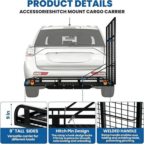 1250LBS Trailer Hitch Cargo Carrier with Ramp, 55 x 34 x 9 inch Alloy Steel Hitch Cargo Carrier, Foldable Hitch Mount Carrier, Mobility Scooter Carrier with 2" Receiver for Truck, SUV, Van in Kuwait