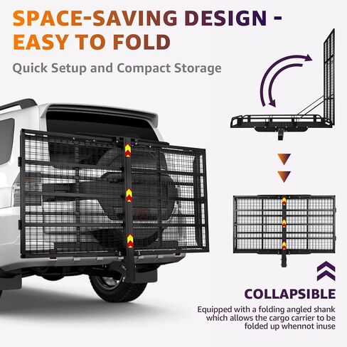 1250LBS Trailer Hitch Cargo Carrier with Ramp, 55 x 34 x 9 inch Alloy Steel Hitch Cargo Carrier, Foldable Hitch Mount Carrier, Mobility Scooter Carrier with 2" Receiver for Truck, SUV, Van in Kuwait