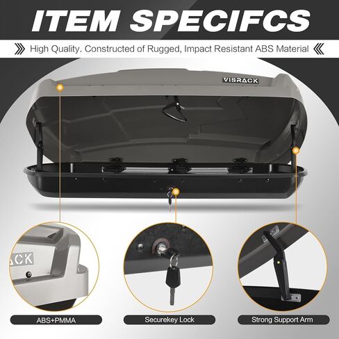 Hard Shell Roof Cargo Box 16 Cu Ft Large Rooftop Carrier with Security Lock 58.3 x 35.4 x 13 in ABS Durable Waterproof Roof Storage Box for Luggage Travel Fits Most Crossbars Tool-Free Install Gray in Kuwait