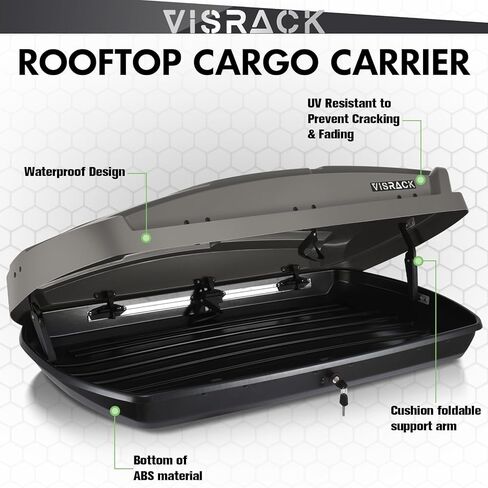 Hard Shell Roof Cargo Box 16 Cu Ft Large Rooftop Carrier with Security Lock 58.3 x 35.4 x 13 in ABS Durable Waterproof Roof Storage Box for Luggage Travel Fits Most Crossbars Tool-Free Install Gray in Kuwait