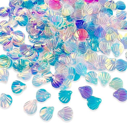 600Pcs Iridescent Mermaid Scale Seashell Sequins, 50g 13mm Spangles with 2 Holes Loose Sequins for DIY Earrings, Clothing Embroidery, Sewing, Costume Design, Nail Art Crafts, Transparent Mixed Color in Kuwait