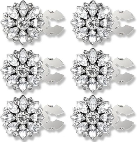 6Pcs Button Covers for Women Blouses Buttons Cover Silver Snap on Rhinestone Crystal Flower Rhinestone Button Covers Floral Design for Clothing Dress Shirt Formal Attire Coats in Saudi Arabia