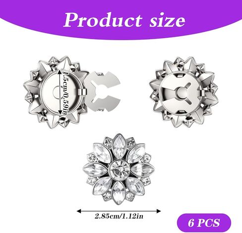 6Pcs Button Covers for Women Blouses Buttons Cover Silver Snap on Rhinestone Crystal Flower Rhinestone Button Covers Floral Design for Clothing Dress Shirt Formal Attire Coats in Saudi Arabia