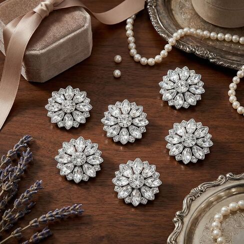 6Pcs Button Covers for Women Blouses Buttons Cover Silver Snap on Rhinestone Crystal Flower Rhinestone Button Covers Floral Design for Clothing Dress Shirt Formal Attire Coats in Saudi Arabia