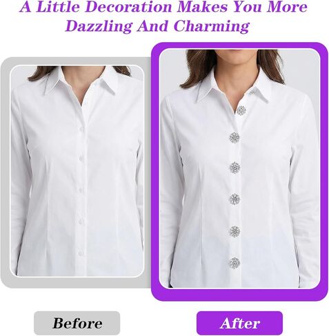 6Pcs Button Covers for Women Blouses Buttons Cover Silver Snap on Rhinestone Crystal Flower Rhinestone Button Covers Floral Design for Clothing Dress Shirt Formal Attire Coats in Saudi Arabia