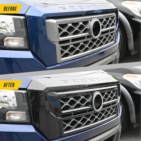 Gloss Black Front Grille Overlay for 2022-2024 Nissan Frontier – 1PC Tape-On Insert Cover w/Emblem Cutout | Easy No-Tool Install | Premium Blackout Finish | US Patented in Kuwait