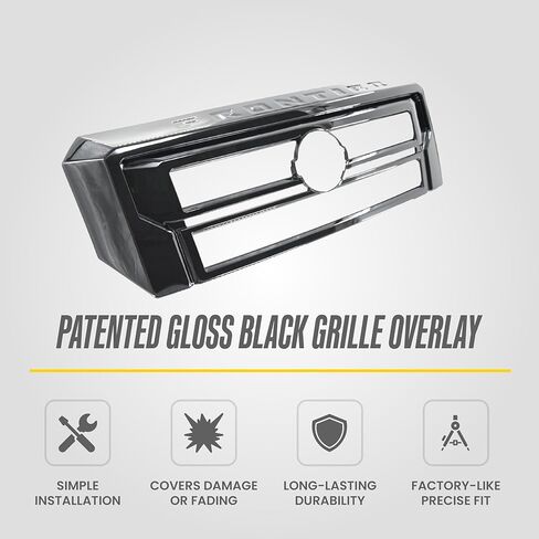 Gloss Black Front Grille Overlay for 2022-2024 Nissan Frontier – 1PC Tape-On Insert Cover w/Emblem Cutout | Easy No-Tool Install | Premium Blackout Finish | US Patented in Kuwait