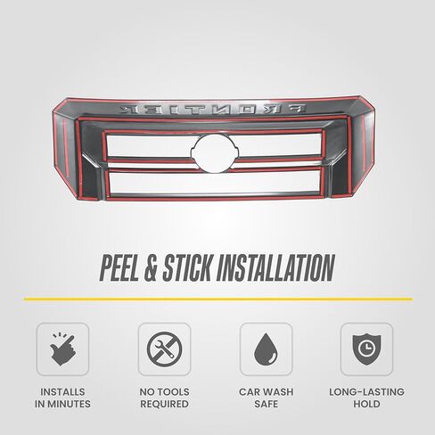 Gloss Black Front Grille Overlay for 2022-2024 Nissan Frontier – 1PC Tape-On Insert Cover w/Emblem Cutout | Easy No-Tool Install | Premium Blackout Finish | US Patented in Kuwait