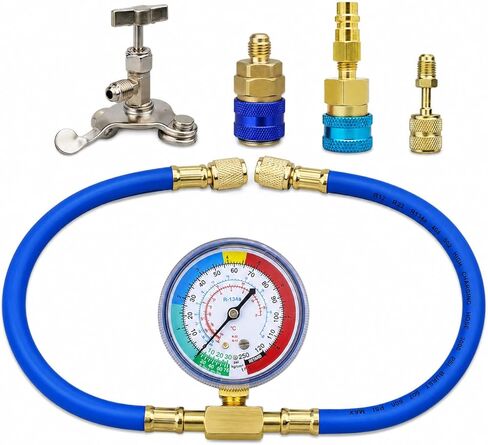 R1234YF Refrigerant Recharge Kit with Gauge – 1234YF Refrigerant & R134A AC Recharge Kits, with R-1234YF r134a Recharge Kit Self-Piercing Can Tap, Low-Side Quick Coupler, R410A Adapter for Auto AC in Saudi Arabia