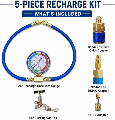 R1234YF Refrigerant Recharge Kit with Gauge – 1234YF Refrigerant & R134A AC Recharge Kits, with R-1234YF r134a Recharge Kit Self-Piercing Can Tap, Low-Side Quick Coupler, R410A Adapter for Auto AC in Saudi Arabia