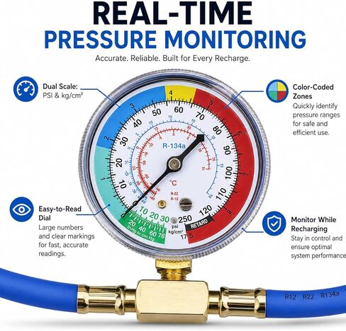 R1234YF Refrigerant Recharge Kit with Gauge – 1234YF Refrigerant & R134A AC Recharge Kits, with R-1234YF r134a Recharge Kit Self-Piercing Can Tap, Low-Side Quick Coupler, R410A Adapter for Auto AC in Saudi Arabia