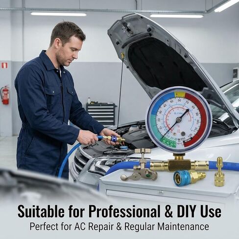 R1234YF Refrigerant Recharge Kit with Gauge – 1234YF Refrigerant & R134A AC Recharge Kits, with R-1234YF r134a Recharge Kit Self-Piercing Can Tap, Low-Side Quick Coupler, R410A Adapter for Auto AC in Saudi Arabia