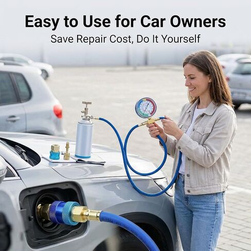 R1234YF Refrigerant Recharge Kit with Gauge – 1234YF Refrigerant & R134A AC Recharge Kits, with R-1234YF r134a Recharge Kit Self-Piercing Can Tap, Low-Side Quick Coupler, R410A Adapter for Auto AC in Saudi Arabia