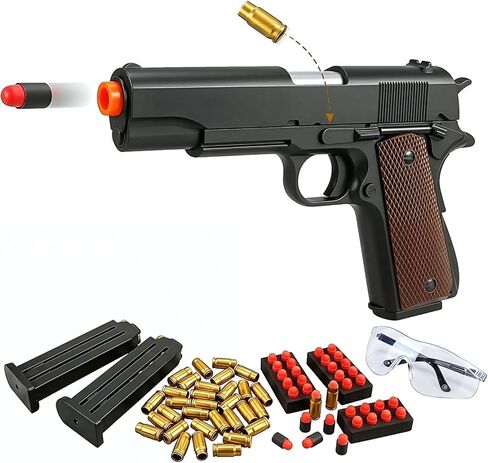 Manual Shell Ejecting Toy Blaster for Parent-Teen Shooting Game, Fun Backyard Target Activity with Protective Goggles, Safe Foam Bullets (Gold) in Kuwait