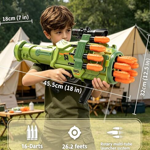 Toy Gun Toy Foam Blasters - New 2026 Jumbo Rocket Gun, Toy Rocket Artillery Launcher RPG Gun with 16 Foam Rockets Bullets, Outdoor Shooting Games Toy Guns for Kids 6-12 Year Birthday Xmas Gifts in Saudi Arabia