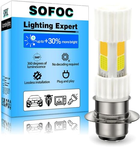 لمبة LED بقاعدة SOFOC H6M 8 وات موفرة للطاقة بلون مزدوج أبيض + أصفر لدراجة نارية أمامية بديلة تناسب مباشرة بدون أسلاك بناء سيراميك 10xLong Life قطعتان in Kuwait