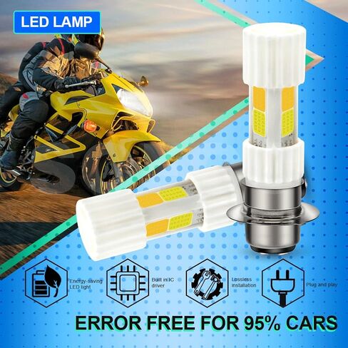 لمبة LED بقاعدة SOFOC H6M 8 وات موفرة للطاقة بلون مزدوج أبيض + أصفر لدراجة نارية أمامية بديلة تناسب مباشرة بدون أسلاك بناء سيراميك 10xLong Life قطعتان in Kuwait