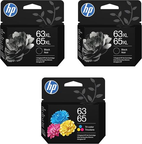 خرطوشة حبر سوداء عالية الإنتاجية HP 63XL/65XL - عبوتان وخرطوشة حبر ثلاثية الألوان مقاس 63/65| يعمل أمبير؛ ديسك جيت 1100، 2100، 2600، 3600؛ الحسد 4500، 5000؛ سلسلة أوفيس جيت 3800، 4600، 5200|B7RT5AA in Kuwait
