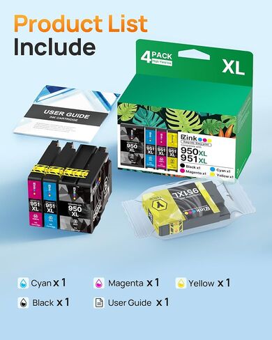 مجموعة خراطيش الحبر E-Z 950XL و951XL مجموعة بديلة متوافقة لخراطيش الحبر HP 950 951 حزمة كومبو 950XL 951XL تستخدم مع OfficeJet Pro 8600 8610 8615 8620 8625 8100 8630 8660 (4 عبوات) in Kuwait