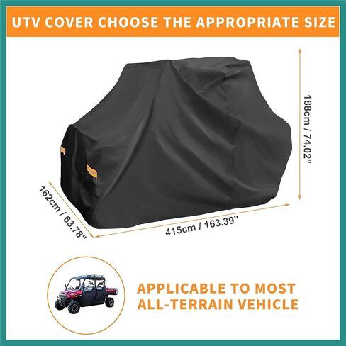 غطاء UTV لـ Can-am Commander MAX XT XT-P غطاء مقاوم للماء جنبًا إلى جنب في الهواء الطلق حماية من تخزين المطر والشمس باللون الأسود 163.39 بوصة × 63.78 بوصة × 74.02 بوصة لوازم المركبات in Kuwait