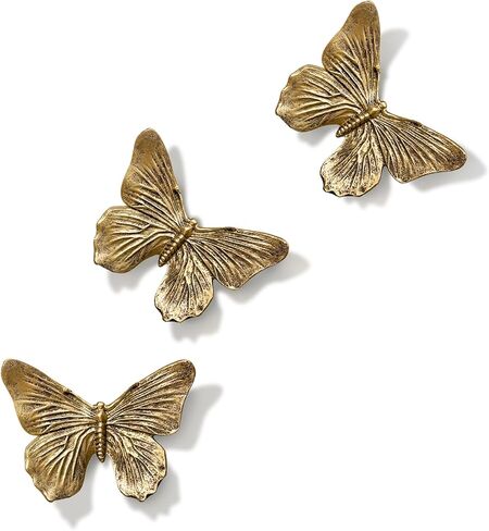 GUSFREUD Vintage 3D Butterfly Wall Decor Set of 3 – Antique Gold Resin Wall Decorations, Butterfly Decorations for Living Room, Bedroom and Gallery Walls in Saudi Arabia