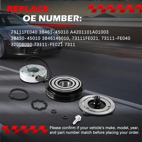 AC Compressor Clutch Kit Fit for 2002-2007 Impreza 2.5L & 2002-2005 Impreza 2.0L, for 2005-2006 9-2X 2.5L & 2005 9-2X 2.0L, Clutch Assembly Repair Kit Replace for 73111FE040 3B461-45010 in Kuwait