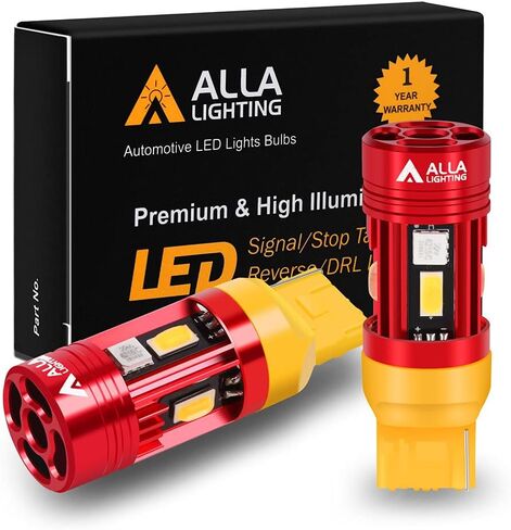 مصابيح Alla Lighting T20 7440 CANBUS LED ذات خيوط واحدة أضواء إشارة الانعطاف 7440NA 7441 7440LL WY21W W21W، 21 وات أصفر كهرماني، التوصيل والتشغيل CAN Bus خالٍ من الأخطاء 12 فولت، بدون فلاش فائق in Kuwait