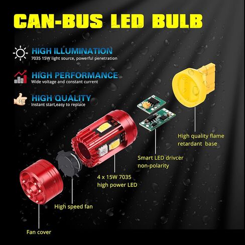 مصابيح Alla Lighting T20 7440 CANBUS LED ذات خيوط واحدة أضواء إشارة الانعطاف 7440NA 7441 7440LL WY21W W21W، 21 وات أصفر كهرماني، التوصيل والتشغيل CAN Bus خالٍ من الأخطاء 12 فولت، بدون فلاش فائق in Kuwait