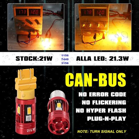 مصابيح Alla Lighting T20 7440 CANBUS LED ذات خيوط واحدة أضواء إشارة الانعطاف 7440NA 7441 7440LL WY21W W21W، 21 وات أصفر كهرماني، التوصيل والتشغيل CAN Bus خالٍ من الأخطاء 12 فولت، بدون فلاش فائق in Kuwait