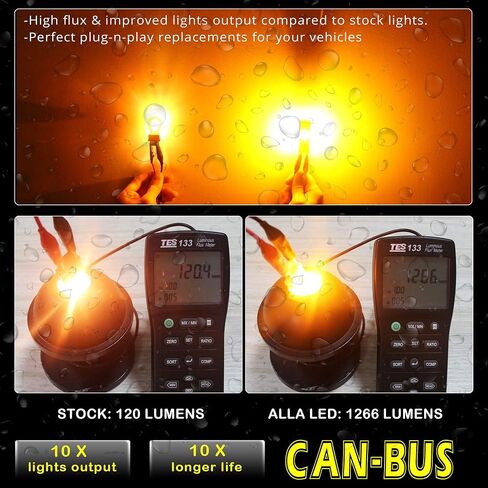 مصابيح Alla Lighting T20 7440 CANBUS LED ذات خيوط واحدة أضواء إشارة الانعطاف 7440NA 7441 7440LL WY21W W21W، 21 وات أصفر كهرماني، التوصيل والتشغيل CAN Bus خالٍ من الأخطاء 12 فولت، بدون فلاش فائق in Kuwait