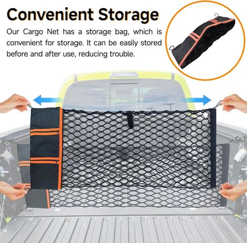 Truck Bed Cargo Net Trunk Netting Fit for All Pickup Trucks, SUV,Cars & Trailers,(51.2"x17.8" to 65"x17.8") Heavy Duty Pickup Truck Bed Organizer-5mm Bungee,4 Metal Hooks,Storage Bag. in Saudi Arabia
