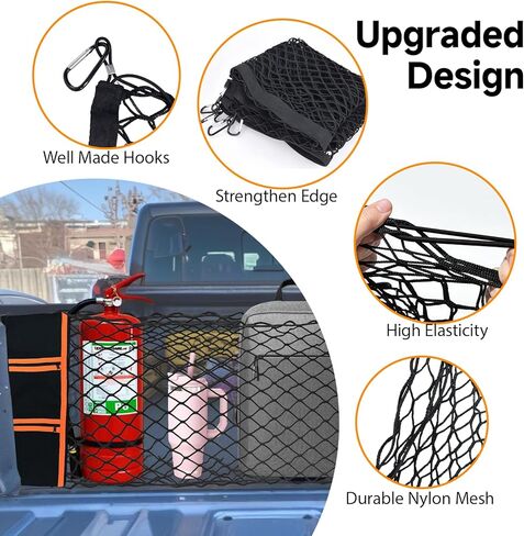 Truck Bed Cargo Net Trunk Netting Fit for All Pickup Trucks, SUV,Cars & Trailers,(51.2"x17.8" to 65"x17.8") Heavy Duty Pickup Truck Bed Organizer-5mm Bungee,4 Metal Hooks,Storage Bag. in Saudi Arabia