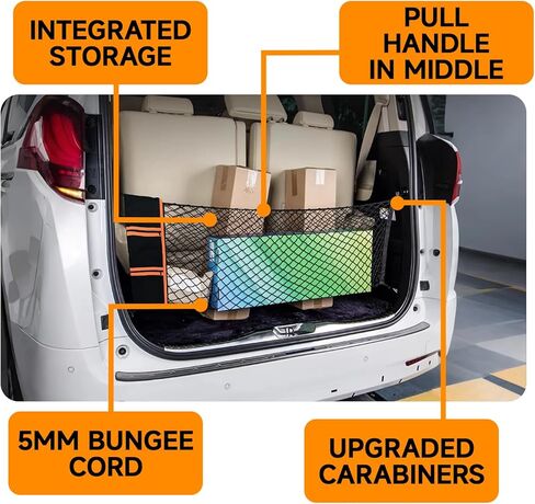 Truck Bed Cargo Net Trunk Netting Fit for All Pickup Trucks, SUV,Cars & Trailers,(51.2"x17.8" to 65"x17.8") Heavy Duty Pickup Truck Bed Organizer-5mm Bungee,4 Metal Hooks,Storage Bag. in Saudi Arabia