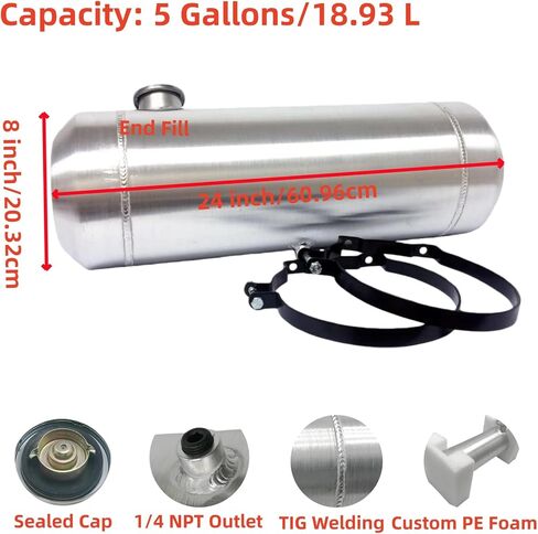 Yilann 5 Gallons Round Spun Aluminum Fuel Gas Tank 8" x 24" End Fill 1/4" NPT Outlet, For Go Kart, UTV, ATV, Generator,Tractor, Mini Excavator in Saudi Arabia
