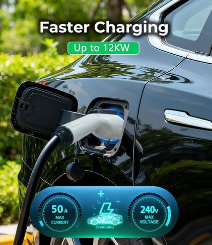 كابل تمديد شاحن EV، سلك تمديد 50 أمبير 21 قدم SAE J1772 متوافق مع شواحن EV المستوى 1/المستوى 2 110 فولت-240 فولت لسيارات J1772 EVs/PHEV، كابل تمديد شاحن سيارة مقاوم للماء IP67 مع حقيبة in Kuwait