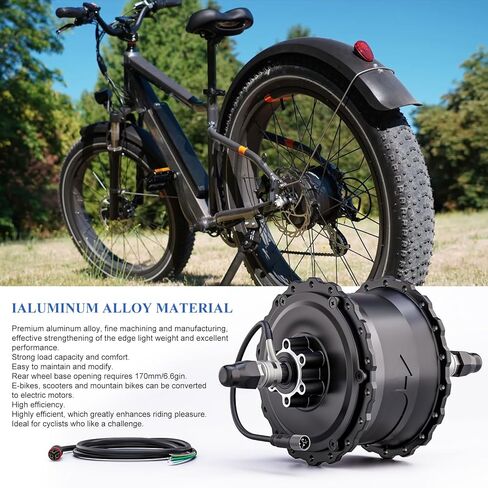 Electric Bicycle Hub Motor, 48V 1000W 9Pins Rear Wheel Motor, IP65 Waterproof Aluminum Alloy Construction, Compatible with 20/24/26-inch Rims. 34MPH, Suitable for DIY Electric Bicycle Conversions in Saudi Arabia