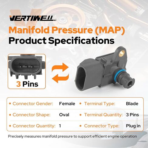 Manifold Absolute Pressure MAP Sensor Compatible with Jeep Patriot Dodge Journey Chrysler Sebring SRT Viper 2.0L 3.8L L4 V6 2007-2012 2013 2014 2015 2016 2017 2020 Replaces AS346 5033310AB in Saudi Arabia