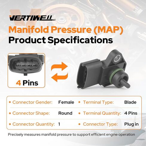 Manifold Absolute Pressure MAP Sensor Compatible with Hyundai Elantra Accent Tucson Tiburon Kia Rio5 Soul Dodge Atos Attitude 1.5L 1.6L 2.0L L4 2000-2008 2009 2010 2011 2012 Replaces AS196 in Saudi Arabia