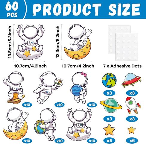 60Pcs Astronaut Cutouts Outer Space Bulletin Board Decoration Astronaut Space Theme DIY Photo Craft Cutouts Planet Rocket Cut Outs for Back to School Party Home School Classroom Chalkboard Wall Decor in Saudi Arabia