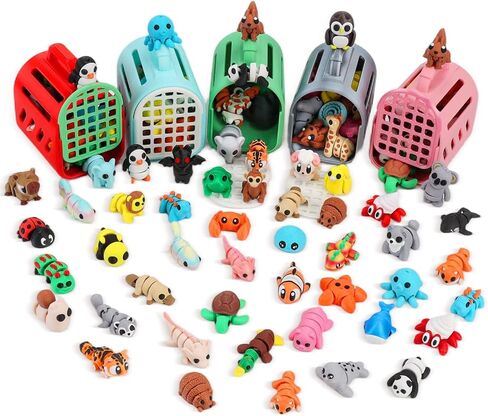 20 PCS 3D Printed Animals, Mini 3D Printed Animal Figurines with Cage, Flexible Articulated Fidget Toys for Desk Decor, Party Favors, Goodie Bag Stuffers, Classroom Rewards in Saudi Arabia