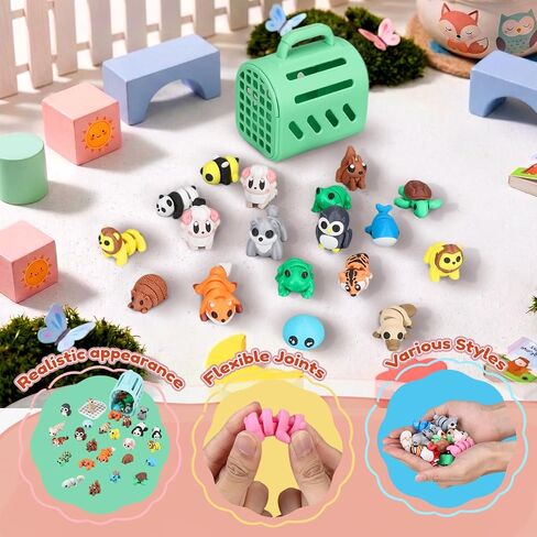 20 PCS 3D Printed Animals, Mini 3D Printed Animal Figurines with Cage, Flexible Articulated Fidget Toys for Desk Decor, Party Favors, Goodie Bag Stuffers, Classroom Rewards in Saudi Arabia