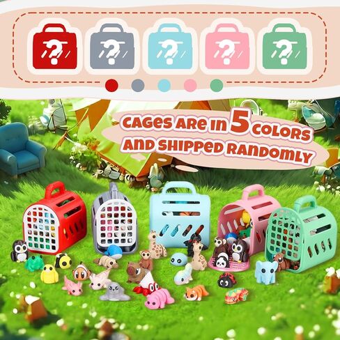 20 PCS 3D Printed Animals, Mini 3D Printed Animal Figurines with Cage, Flexible Articulated Fidget Toys for Desk Decor, Party Favors, Goodie Bag Stuffers, Classroom Rewards in Saudi Arabia